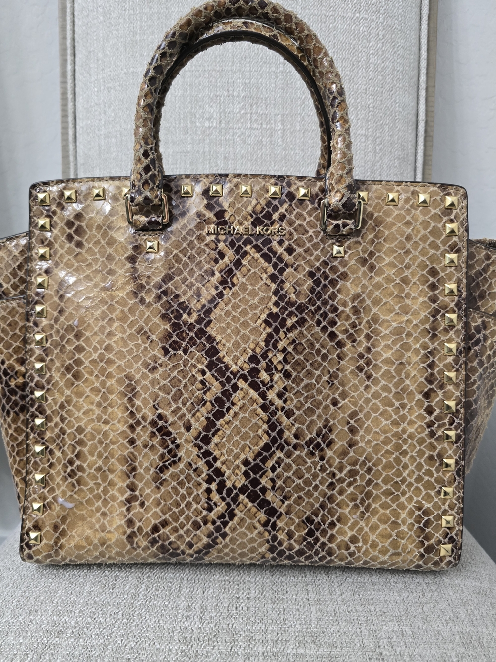 Michael Kors Selma Studded Snake Print Satchel